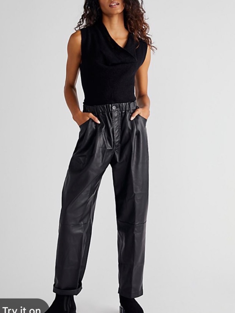 Free People Camille Black Vegan Leather Pants - M